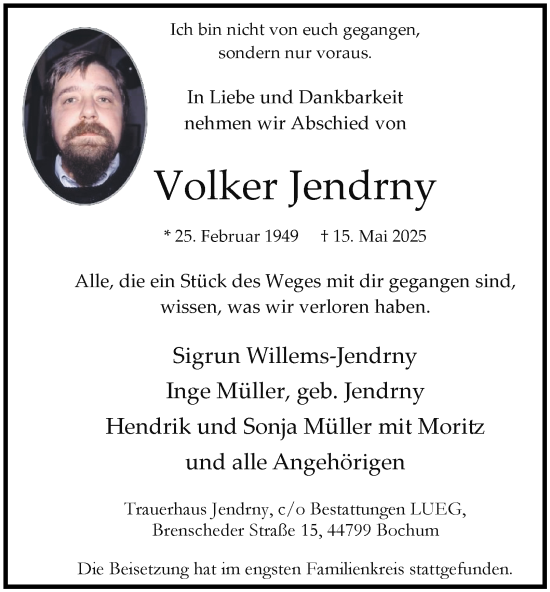 Traueranzeige von Volker Jendrny von Tageszeitung