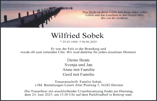 Traueranzeige von Wilfried Sobek von Tageszeitung