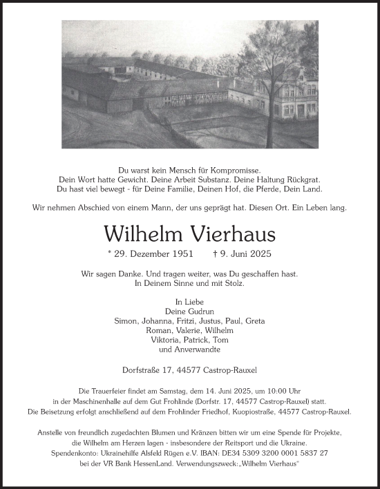 Traueranzeige von Wilhelm Vierhaus von Tageszeitung