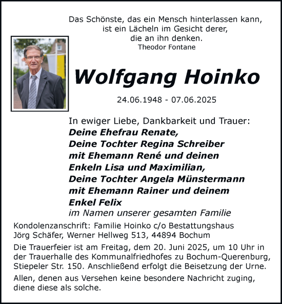 Traueranzeige von Wolfgang Hoinko von Tageszeitung