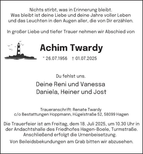 Traueranzeige von Achim Twardy von Tageszeitung