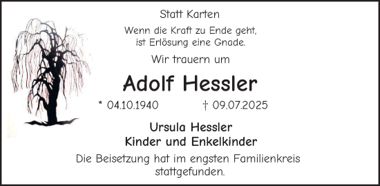 Traueranzeige von Adolf Hessler von Tageszeitung