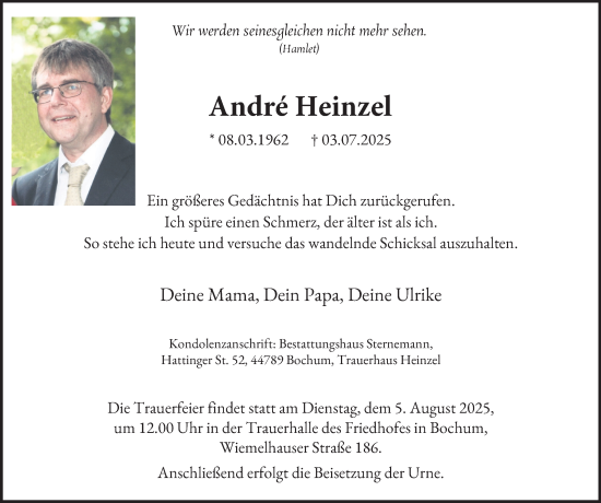 Traueranzeige von Andre Heinzel von Tageszeitung