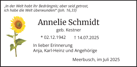 Traueranzeige von Annelie Schmidt von Tageszeitung