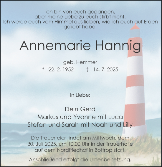 Traueranzeige von Annemarie Hannig von Tageszeitung