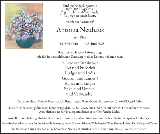Traueranzeige von Antonia Neuhaus von Tageszeitung