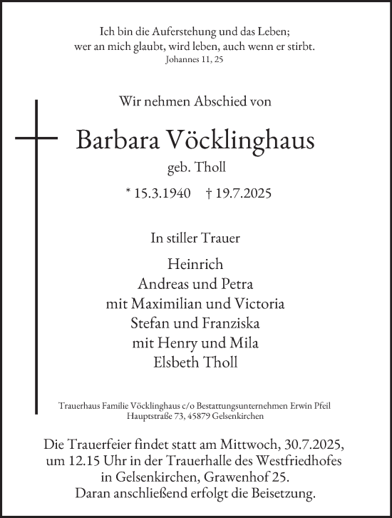 Traueranzeige von Barbara Vöcklinghaus von Tageszeitung