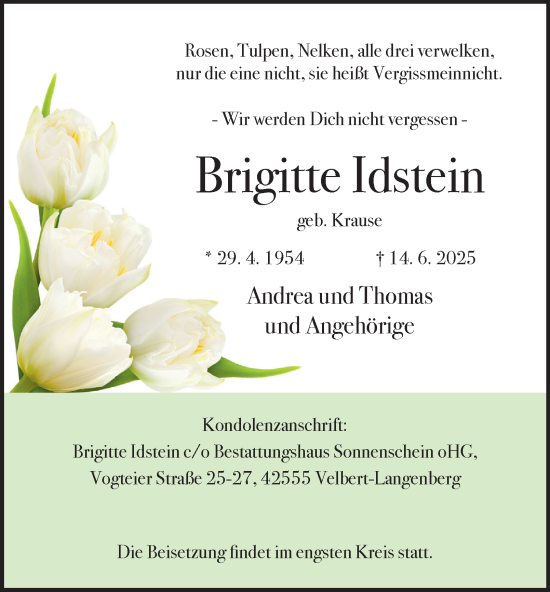 Traueranzeige von Brigitte Idstein von Tageszeitung