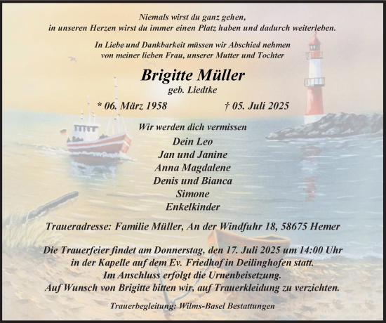 Traueranzeige von Brigitte Müller von Tageszeitung
