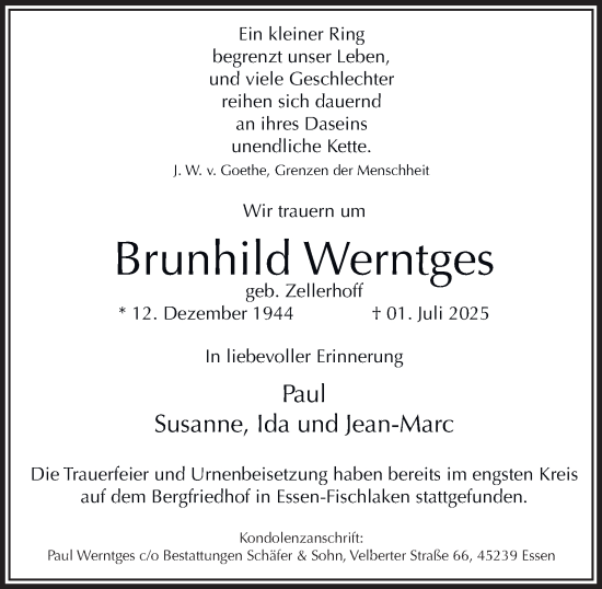 Traueranzeige von Brunhild Werntges von Tageszeitung