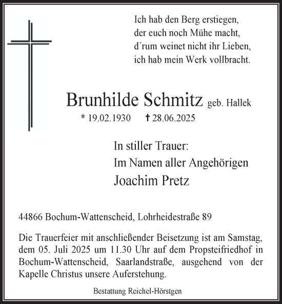 Traueranzeige von Brunhilde Schmitz von Tageszeitung