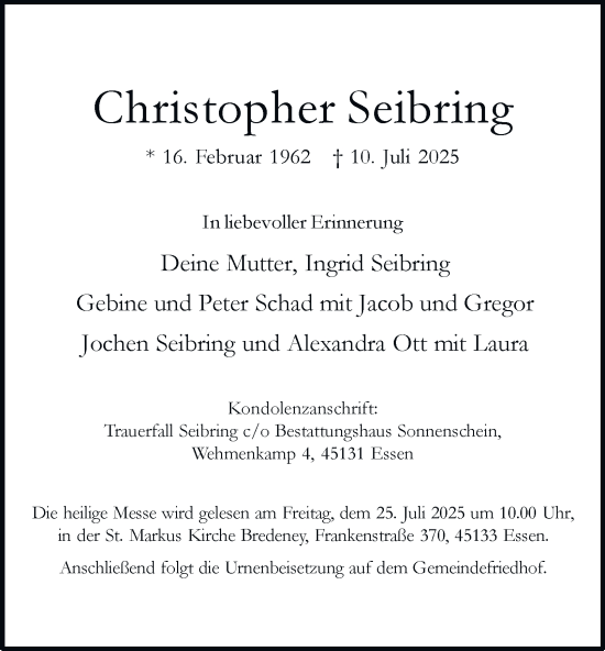 Traueranzeige von Christopher Seibring von Tageszeitung