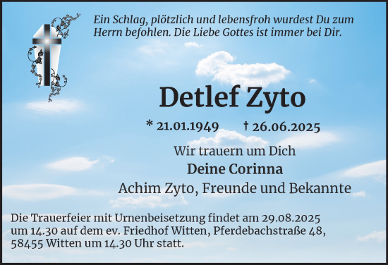 Traueranzeige von Detlef Zyto von Tageszeitung