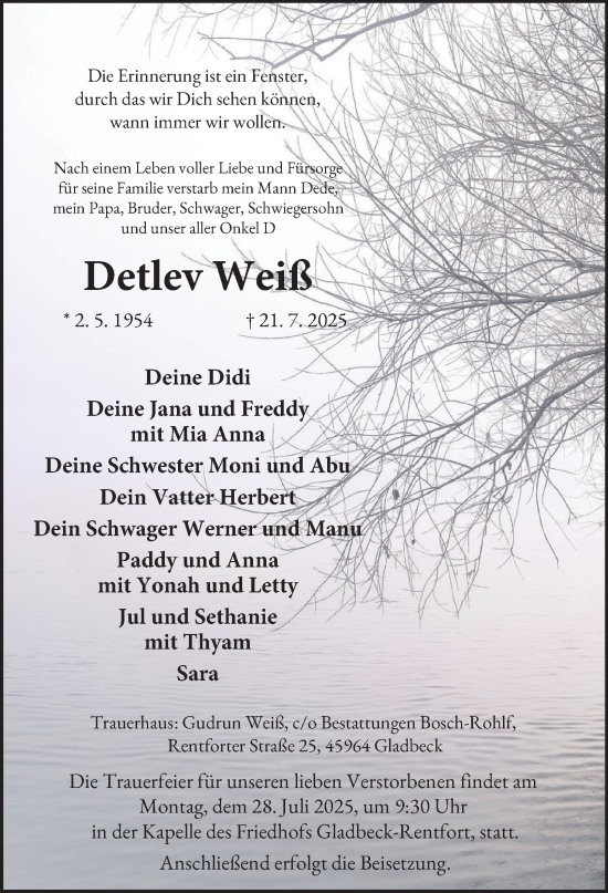 Traueranzeige von Detlev Weiß von Tageszeitung