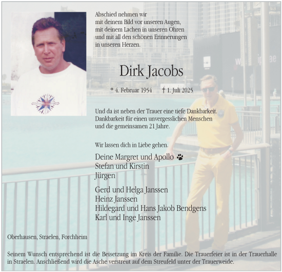 Traueranzeige von Dirk Jacobs von Tageszeitung