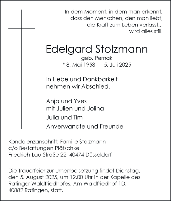 Traueranzeige von Edelgard Stolzmann von Tageszeitung