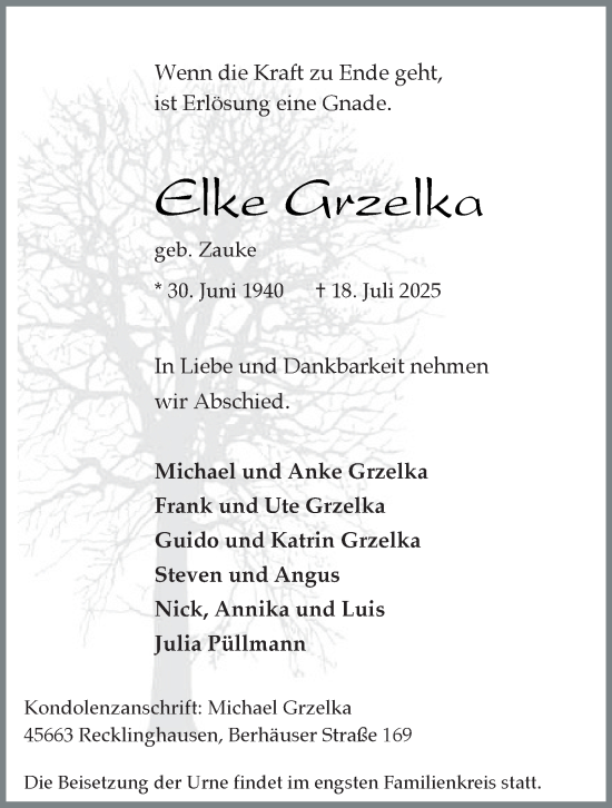 Traueranzeige von Elke Grzelka von Tageszeitung