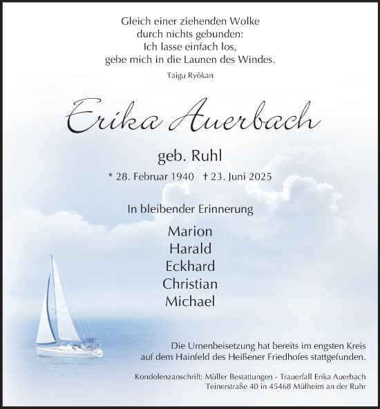 Traueranzeige von Erika Auerbach von Tageszeitung