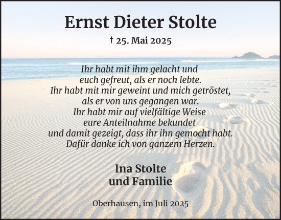Traueranzeige von Ernst Dieter Stolte von Tageszeitung