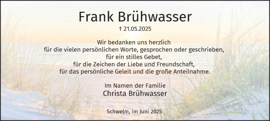 Traueranzeige von Frank Brühwasser von Tageszeitung