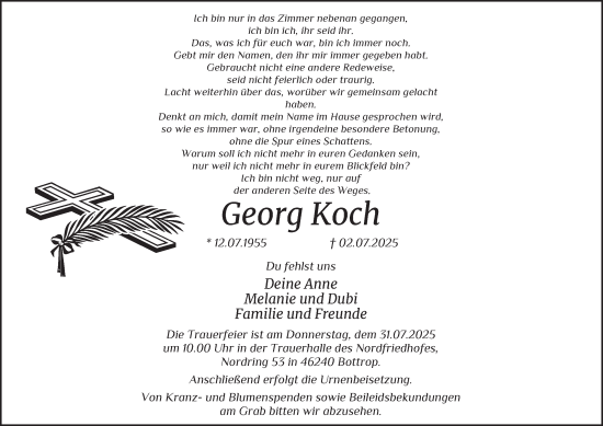 Traueranzeige von Georg Koch von Tageszeitung