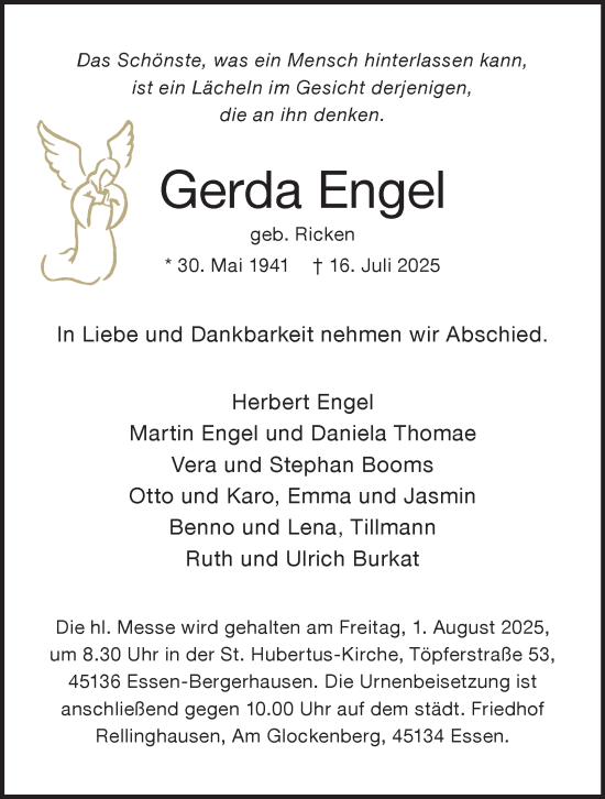 Traueranzeige von Gerda Engel von Tageszeitung