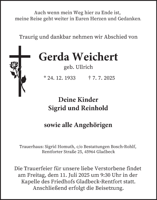 Traueranzeige von Gerda Weichert von Tageszeitung