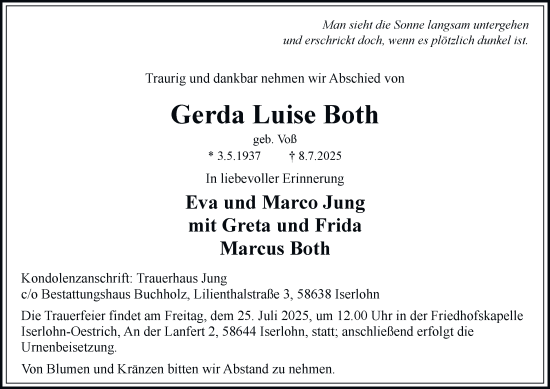 Traueranzeige von Gerda Luise Both von Tageszeitung