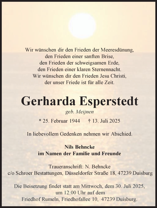 Traueranzeige von Gerharda Esperstedt von Tageszeitung