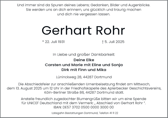Traueranzeige von Gerhart Rohr von Tageszeitung
