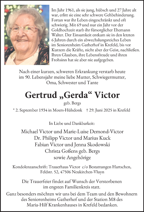Traueranzeige von Gertrud Victor von Tageszeitung