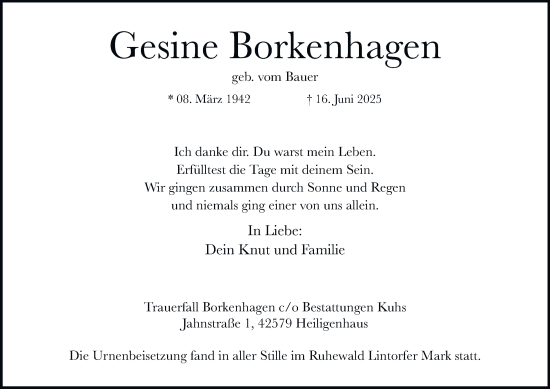Traueranzeige von Gesine Borkenhagen von Tageszeitung