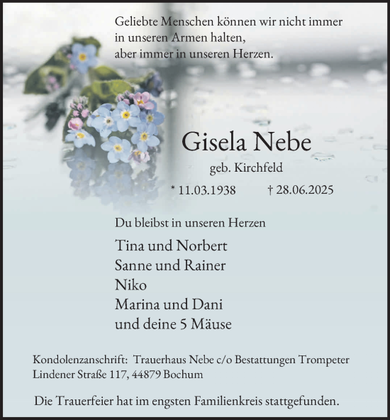 Traueranzeige von Gisela Nebe von Tageszeitung