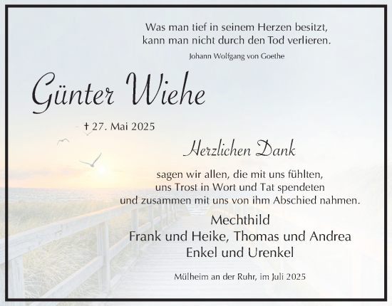 Traueranzeige von Günter Wiehe von Tageszeitung