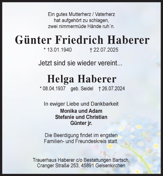 Traueranzeige von Günter Friedrich Haberer von Tageszeitung