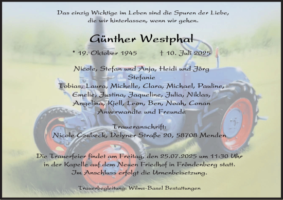 Traueranzeige von Günther Westphal von Tageszeitung