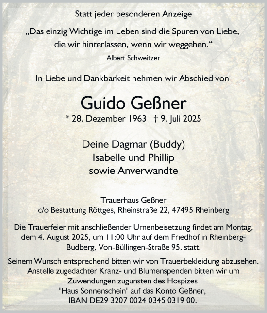 Traueranzeige von Guido Geßner von Tageszeitung