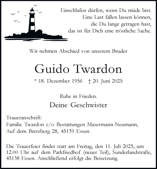 Traueranzeige von Guido Twardon von Tageszeitung