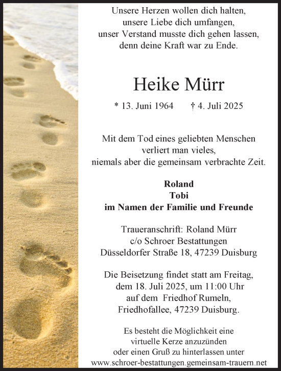 Traueranzeige von Heike Mürr von Tageszeitung