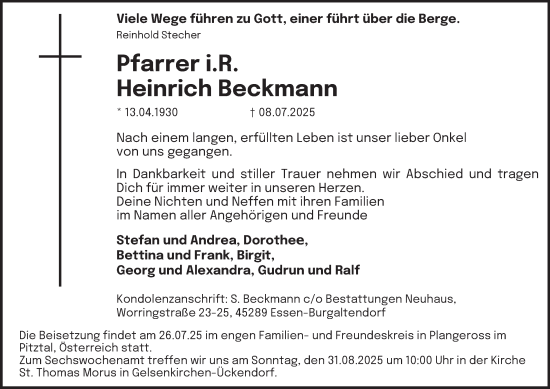 Traueranzeige von Heinrich Beckmann von Tageszeitung