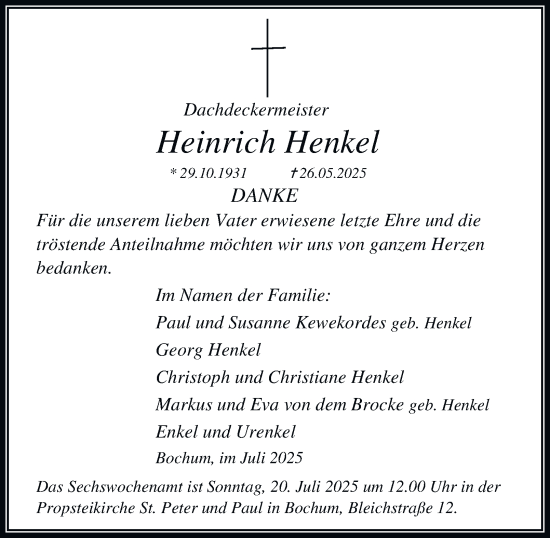 Traueranzeige von Heinrich Henkel von Tageszeitung