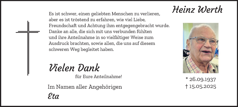  Traueranzeige für Heinz Werth vom 05.07.2025 aus Tageszeitung