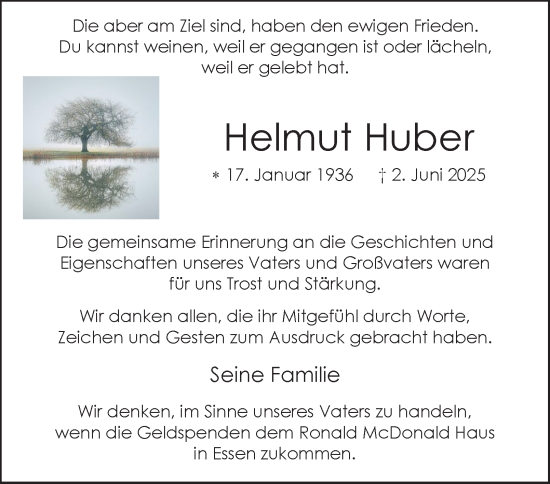 Traueranzeige von Helmut Huber von Tageszeitung