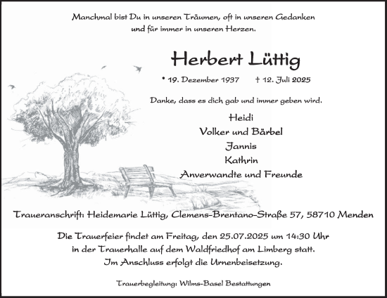 Traueranzeige von Herbert Lüttig von Tageszeitung