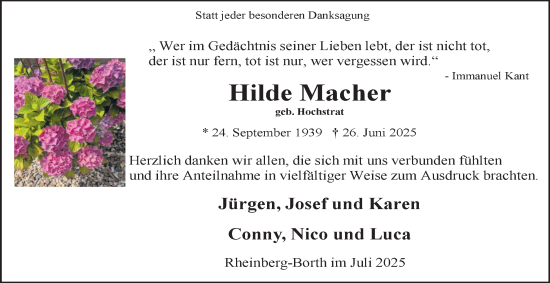 Traueranzeige von Hilde Macher von Tageszeitung