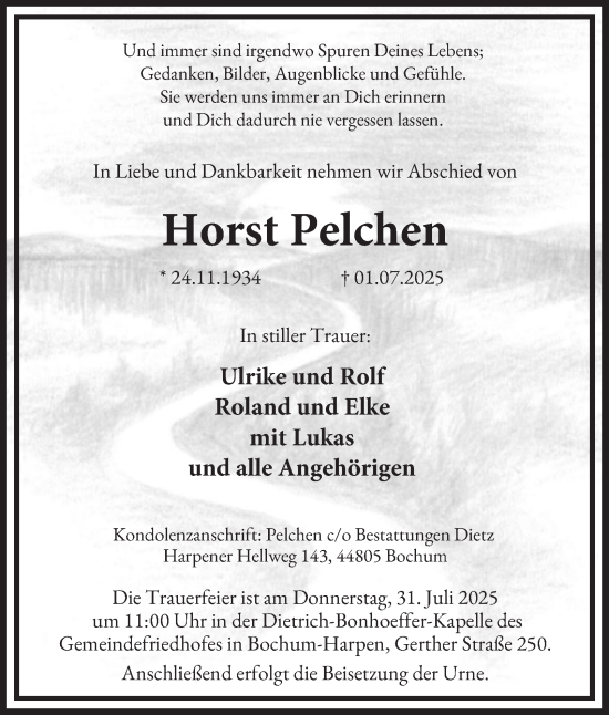 Traueranzeige von Horst Pelchen von Tageszeitung
