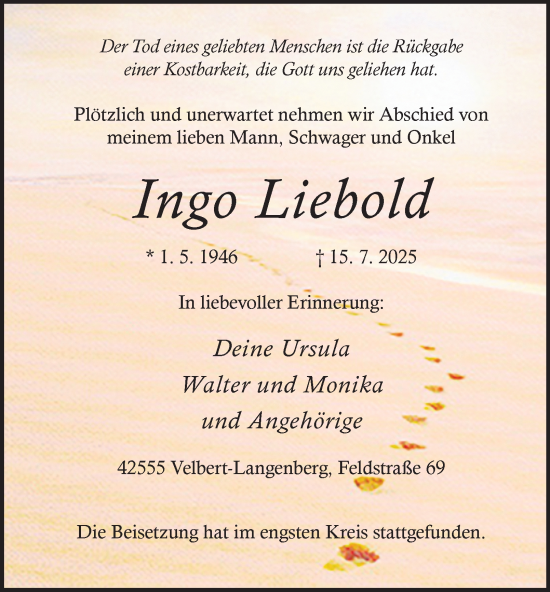 Traueranzeige von Ingo Liebold von Tageszeitung