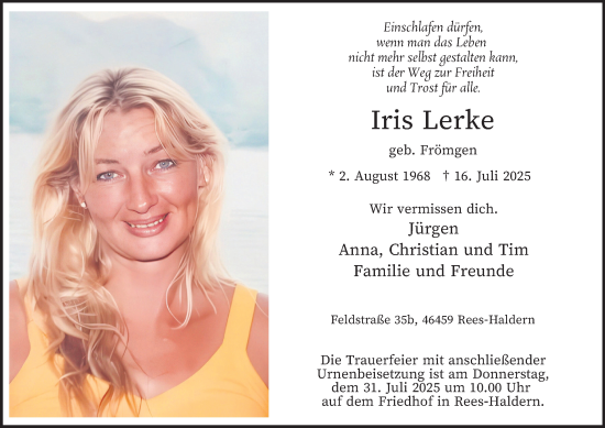 Traueranzeige von Iris Lerke von Tageszeitung