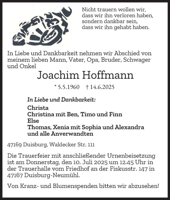 Traueranzeige von Joachim Hoffmann von Tageszeitung