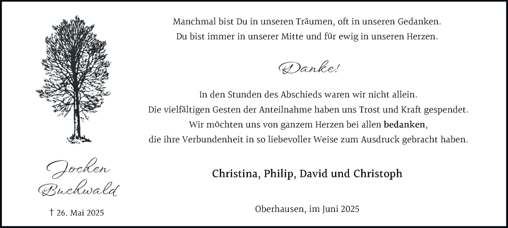  Traueranzeige für Jochen Buchwald vom 28.06.2025 aus Tageszeitung